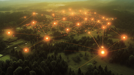 Exploring digital payments and fintech for financial inclusion in rural communities aerial view of networked landscape