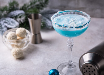 Christmas cocktail with blue curacao
