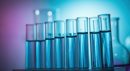 Test tubes filled with blue liquid, showcasing laboratory experimentation