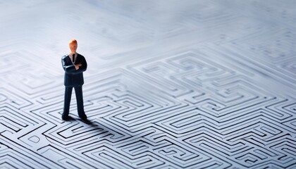  businessman stands facing a complex maze 