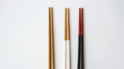 three pairs of chopsticks on a white background