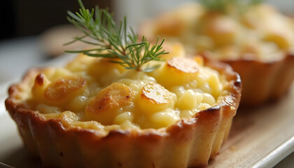 Janssons frestelse casserole with potatoes, onions, cream, and anchovies in a rustic setting