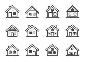 House Property and Apartment Thin Line Icons Collection in Black Stroke Style. vector house icon set for web sites and user interface
