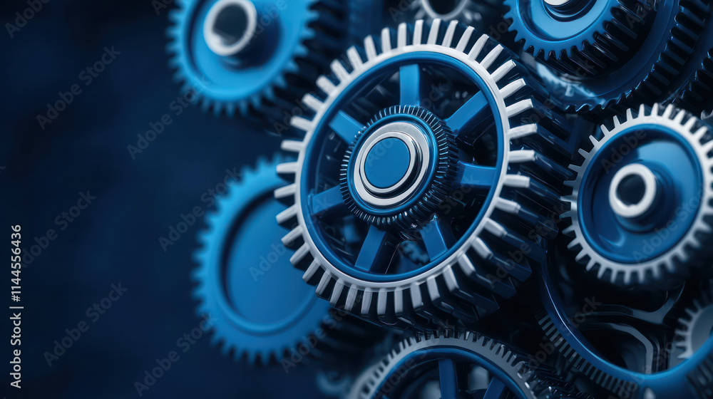 Poster futuristic blue gears with intricate details create dynamic mechanical scene