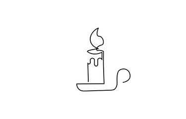One Continuous Line Drawing of Candle Icon. Single Line Vector Illustration, Candle light continuous one line drawing art. Christmas candle One continuous line drawing.