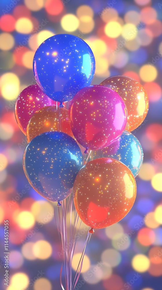Leinwandbilder bright and glittering party balloons set against a multicolored blurred background : generative ai