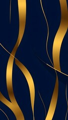 A sophisticated, modern abstract design featuring flowing gold lines on a deep navy blue backdrop.