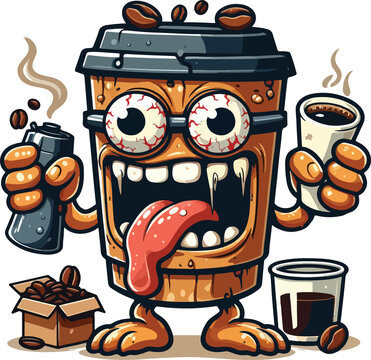 Crazy Coffee Monster Cartoon