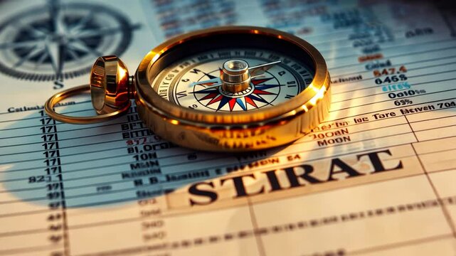 Discovering navigation tools through a vintage compass on a detailed map