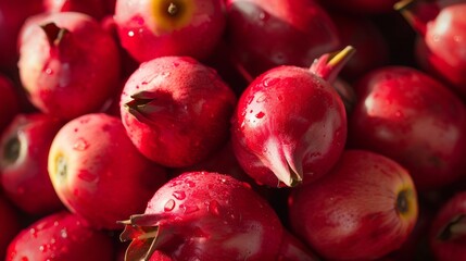 Close-up of fresh red pomegranates with water droplets