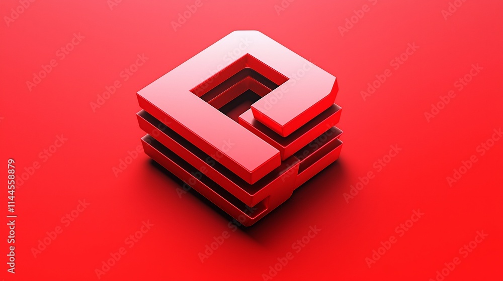 Poster abstract red 3d layered geometric shape.