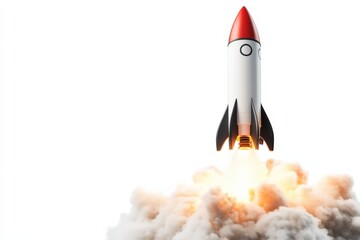 a rocket launching with smoke and fire