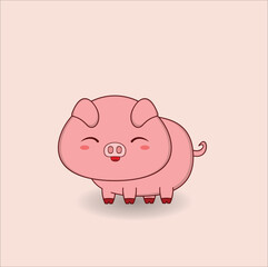 Adorable vector illustration features a cute pig with a round, chubby body and a cheerful expression. Vector illustration design. Eps 10.
