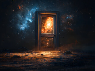 A Simple Plain Wooden Door Standing in the Middle of Space - Minimalist and Isolated Design