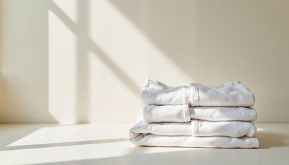 Folded white towels in bright natural light
