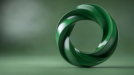 Abstract green twisted ring on green background.
