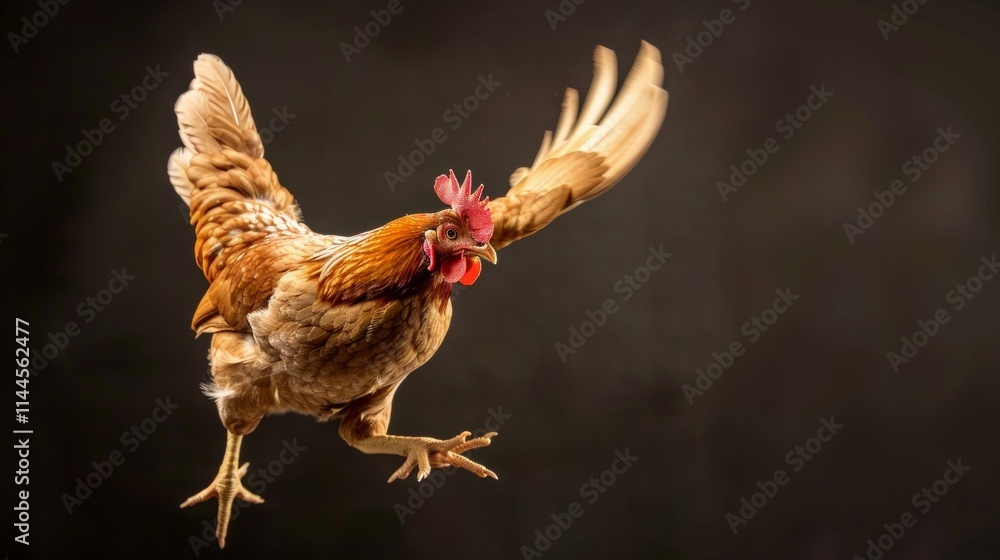 Poster dynamic image of a chicken in motion against a dark background