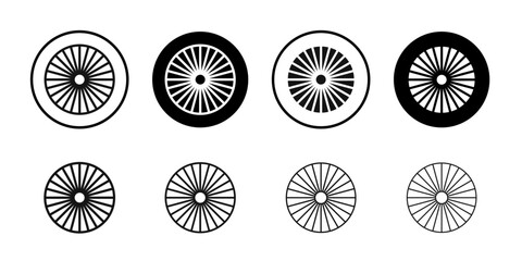 Ashoka Wheel icon Flat outline fill set collection