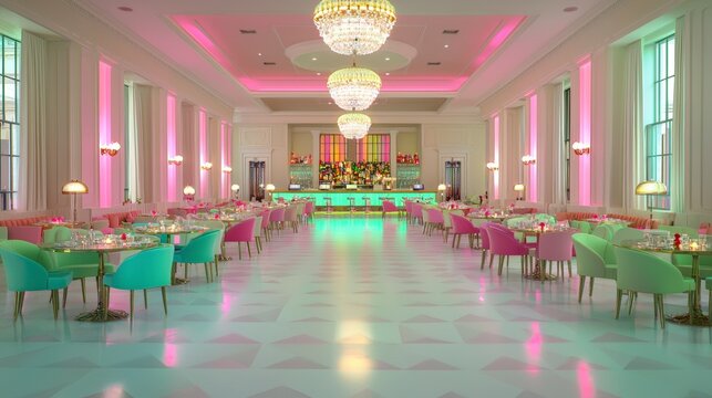 Pastel Pink   Mint Restaurant Interior Design  Chic Dining Room  Elegant Decor