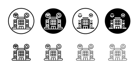 Building amenities icon Flat outline fill set collection