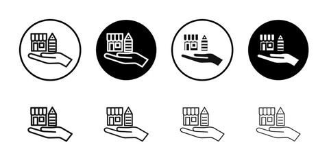 Building ownership icon Flat outline fill set collection