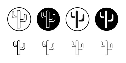 Cactus icon Flat outline fill set collection
