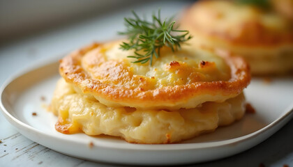 Janssons frestelse casserole with potatoes, onions, cream, and anchovies in a rustic setting