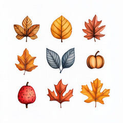 Obraz premium Beautiful autumn leaves and pumpkin in watercolor style . Perfect for seasonal decor and nature lovers