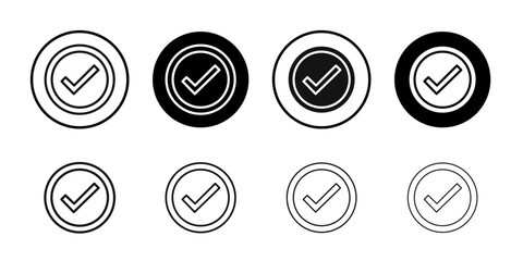 Check sign icon Flat outline fill set collection