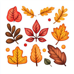 Colorful autumn leaves in various shapes and sizes, showcasing vibrant reds, oranges, and yellows, perfect for seasonal decor