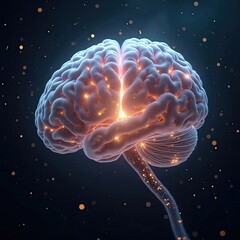 Fototapeta premium This visual displays a glowing brain, highlighting neural connections and cognitive activity. The intricate details emphasize the complexity of human thought processes in a captivating manner. AI
