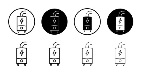 Electric heating boiler icon Flat outline fill set collection
