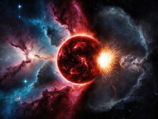 Obraz premium Breathtaking visual illustrating cosmic energy and celestial phenomena in a vibrant galaxy filled with explosive bursts and colorful nebulae