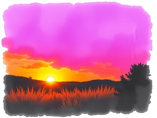Abstract watercolor painting of a sunset sky in shades of orange and purple, watercolor, sunset