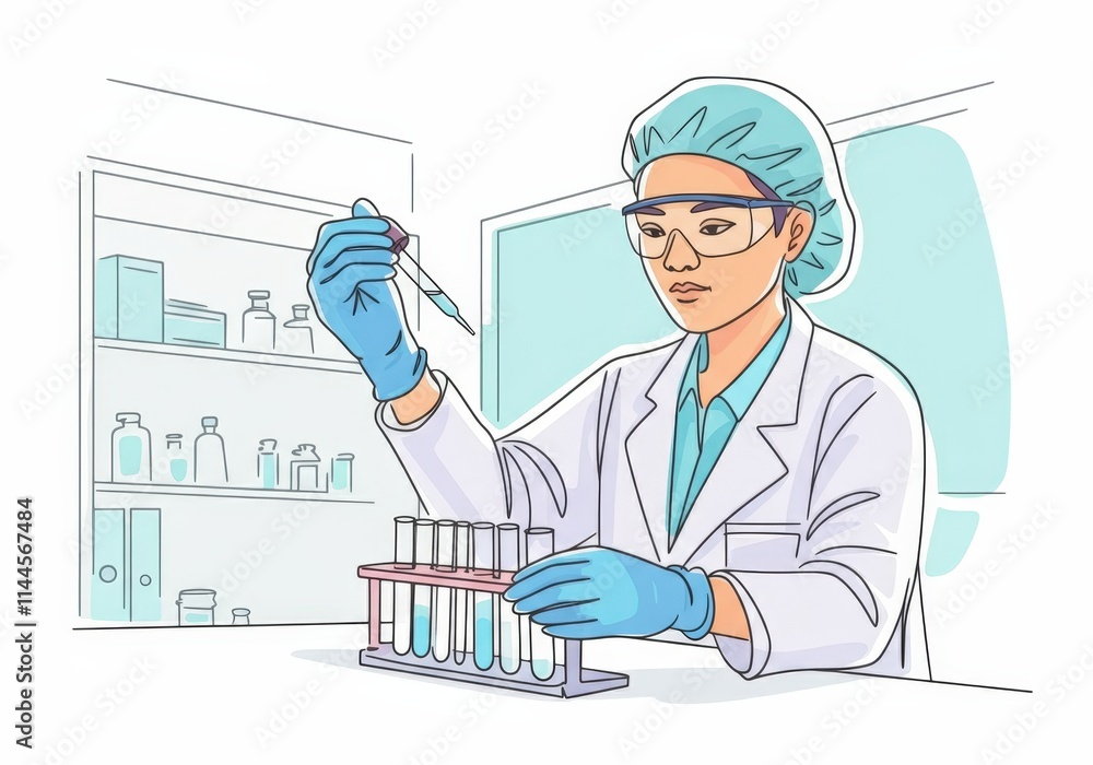 Poster scientist conducting experiments with test tubes in a laboratory