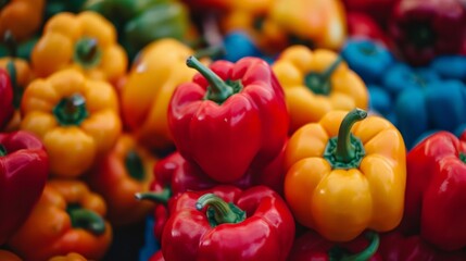 Colorful fresh bell peppers displayed at a market