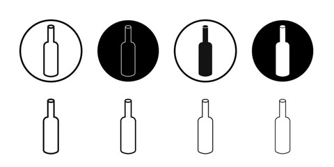 Glass bottle icon Flat outline fill set collection