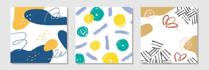 Set of hand drawn modern colorful abstract backgrounds