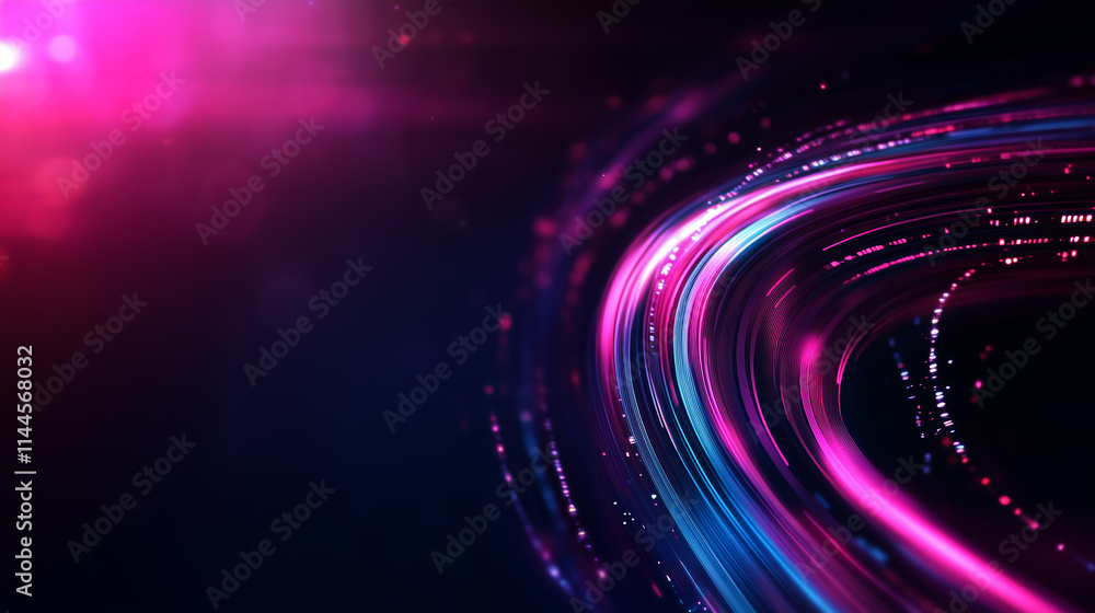 Poster dynamic abstract light trails creating a vibrant visual effect in a dark space at night