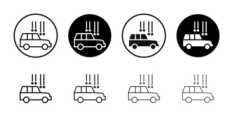 Hail on the car icon Flat outline fill set collection
