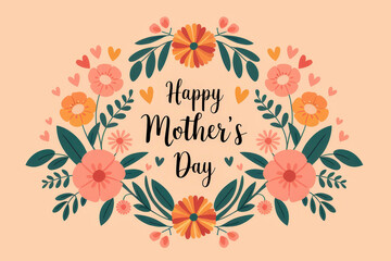 Happy Mother's Day floral design with vibrant flowers and hearts