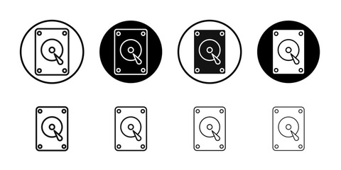 Hard disk drive icon Flat outline fill set collection
