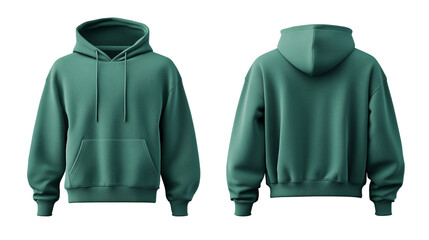 Set of mint green front and back view tee hoodie hoody sweatshirt on transparent background cutout, PNG file. Mockup template for artwork graphic design