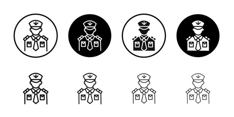 Male chief officer icon Flat outline fill set collection