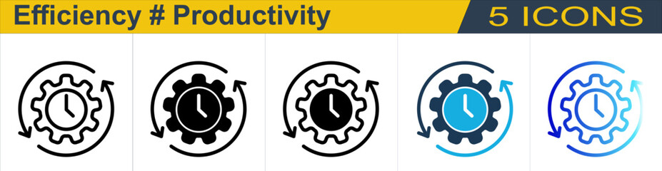 Efficiency icon with 5 styles (Outline, Solid, Mixed, Duo Tone and Line Gradient)