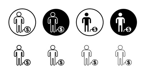 Man take money credit icon Flat outline fill set collection