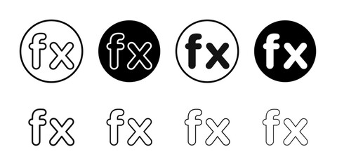 Math function icon Flat outline fill set collection