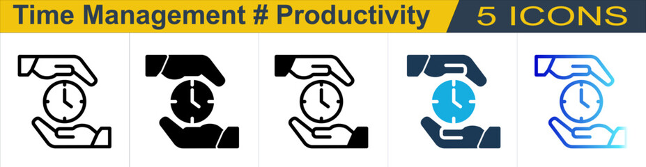 Time Management icon with 5 styles (Outline, Solid, Mixed, Duo Tone and Line Gradient)