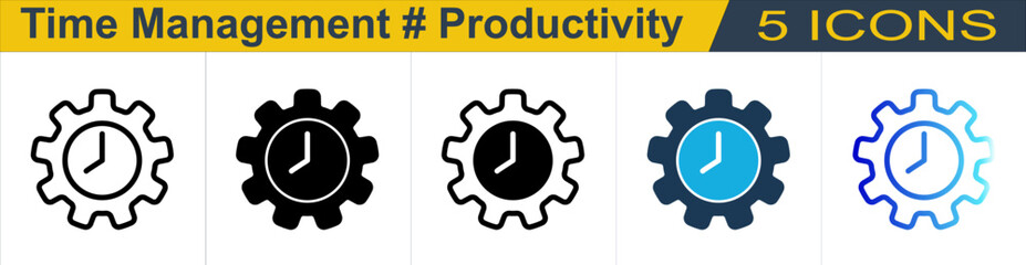 Time Management icon with 5 styles (Outline, Solid, Mixed, Duo Tone and Line Gradient)