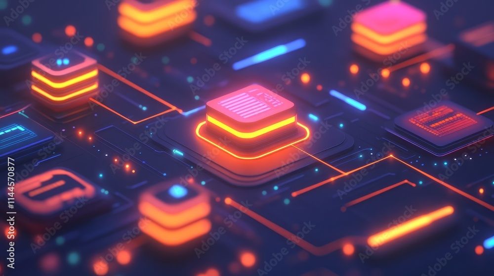 Poster abstract digital technology background with glowing circuit connections and illuminated interface el